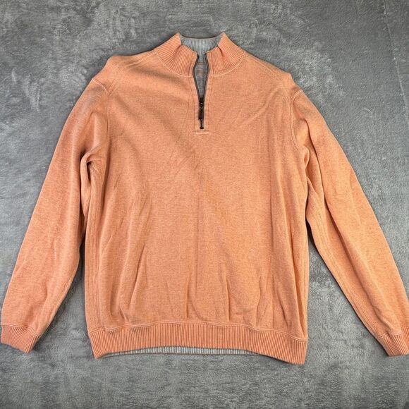 Tommy Bahama Sweater Mens Large Orange Reversible Quarter Zip Pullover T21797 - Picture 2 of 15